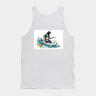 A surfer musician with a guitar caught a lucky wave. Tank Top